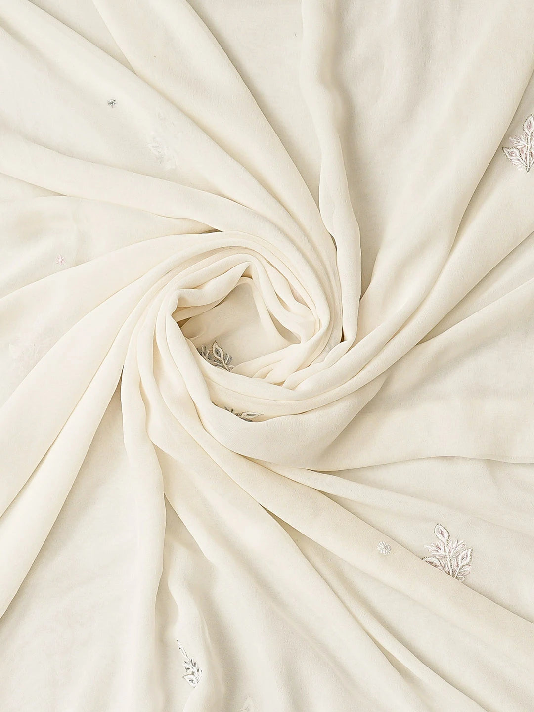 Ada Hand Embroidered White Pure Georgette Lucknowi Chikankari Unstitched Kurta Dupatta Set With Zari Work 01A728662