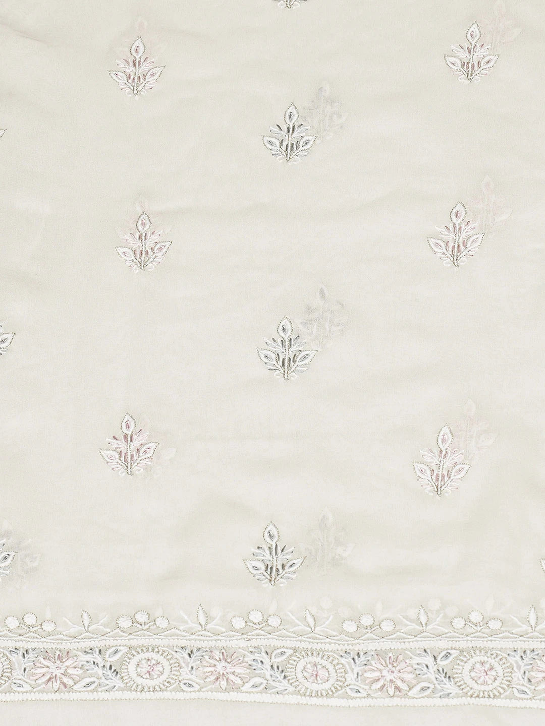 Ada Hand Embroidered White Pure Georgette Lucknowi Chikankari Unstitched Kurta Dupatta Set With Zari Work 01A728662