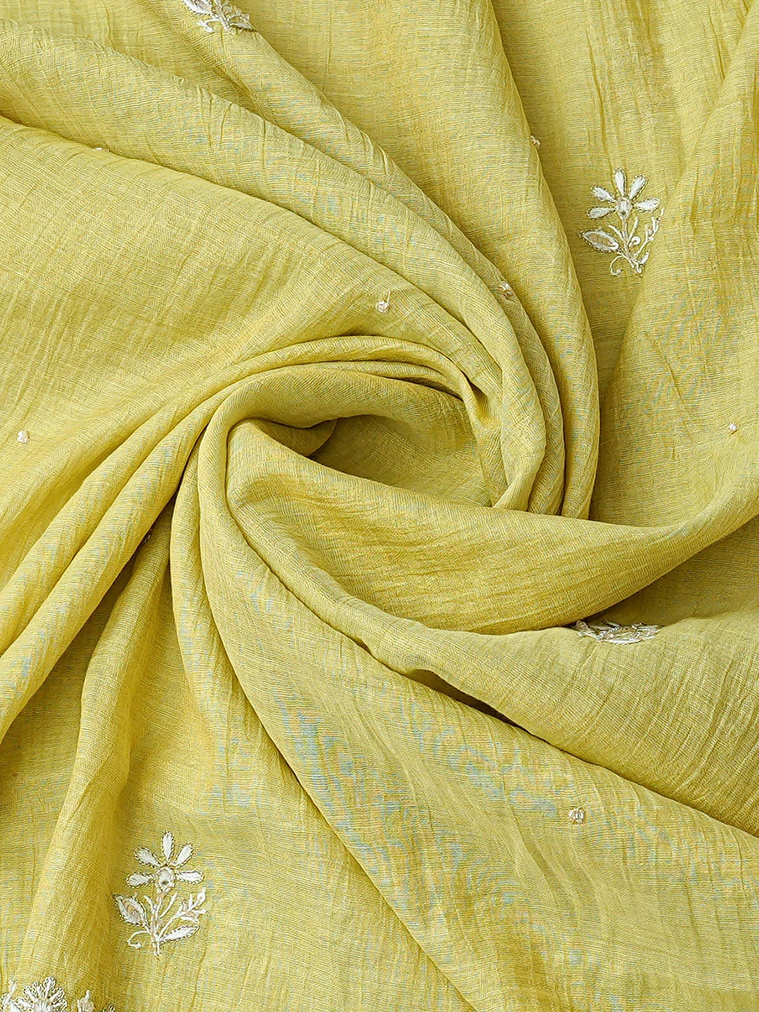 Ada Hand Embroidered Green Tissue Lucknowi Chikankari Unstitched Kurta Dupatta Set With Zari Work 01A665594