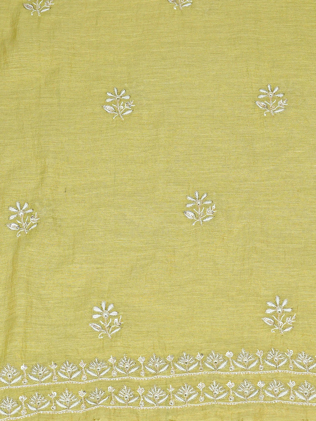 Ada Hand Embroidered Green Tissue Lucknowi Chikankari Unstitched Kurta Dupatta Set With Zari Work 01A665594
