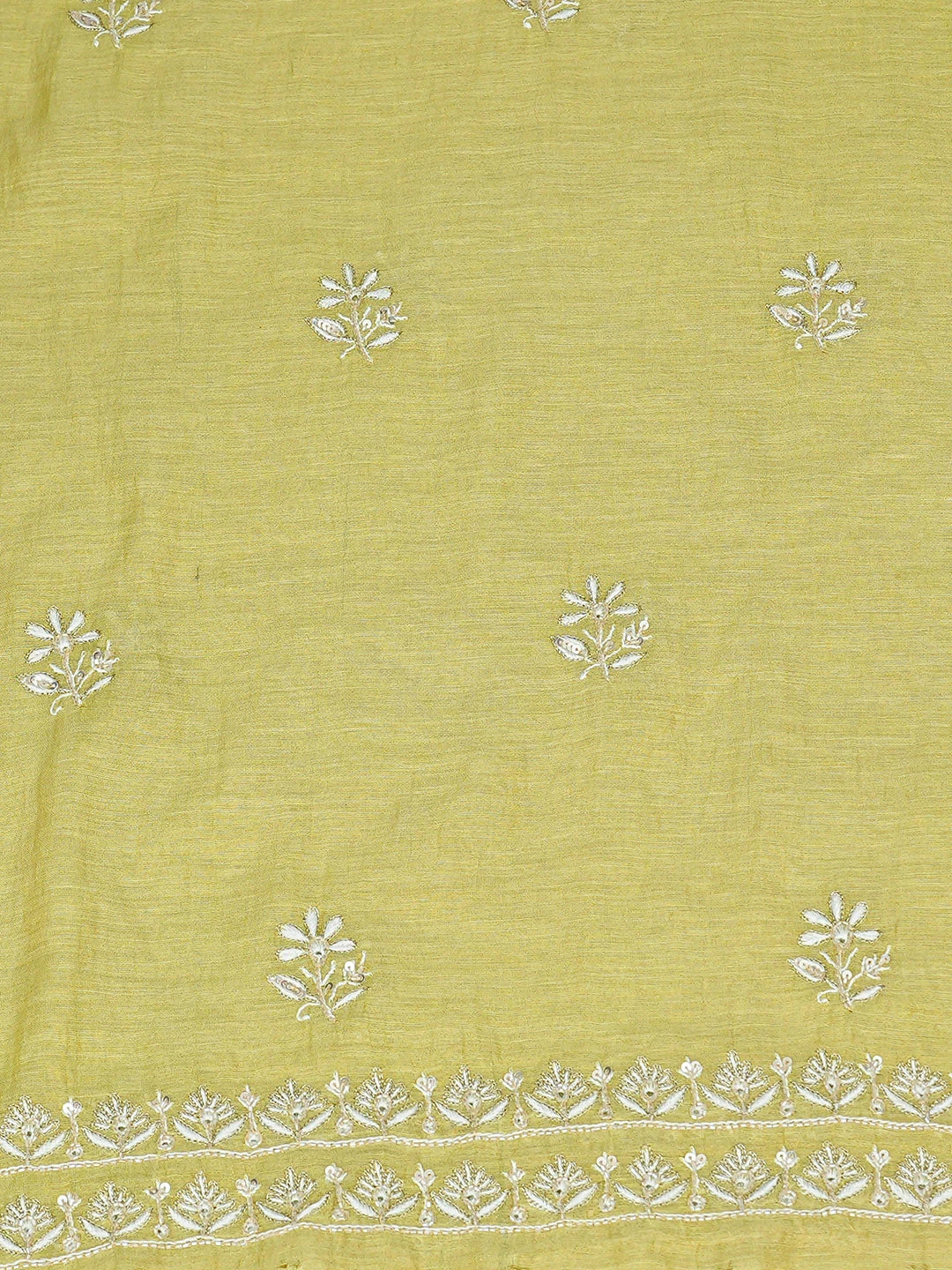 Ada Hand Embroidered Green Tissue Lucknowi Chikankari Unstitched Kurta Dupatta Set With Zari Work 01A665594