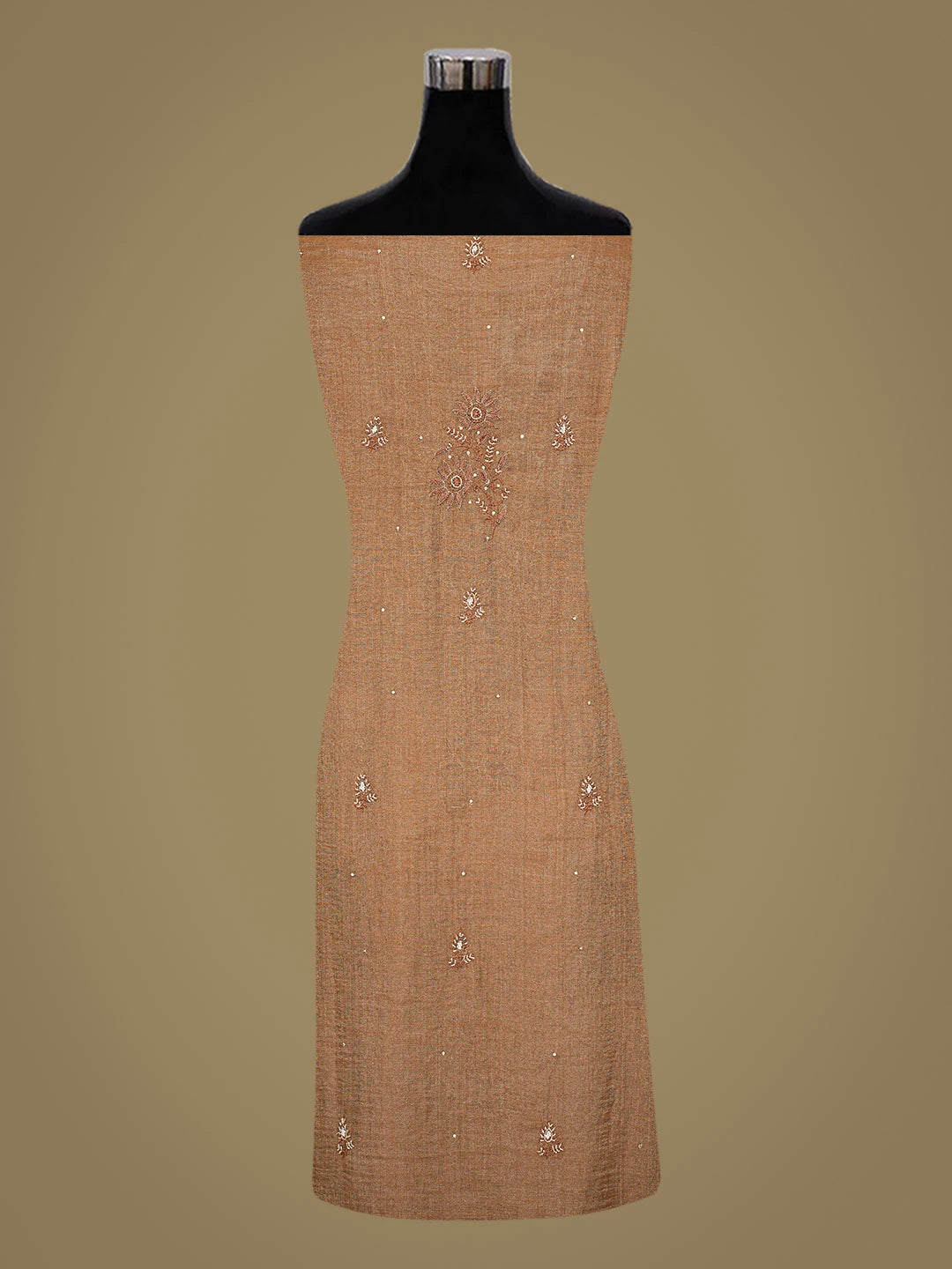 Ada Hand Embroidered Brown Tissue Lucknowi Chikankari Unstitched Kurta Dupatta Set With Cutdana Work 01A719999