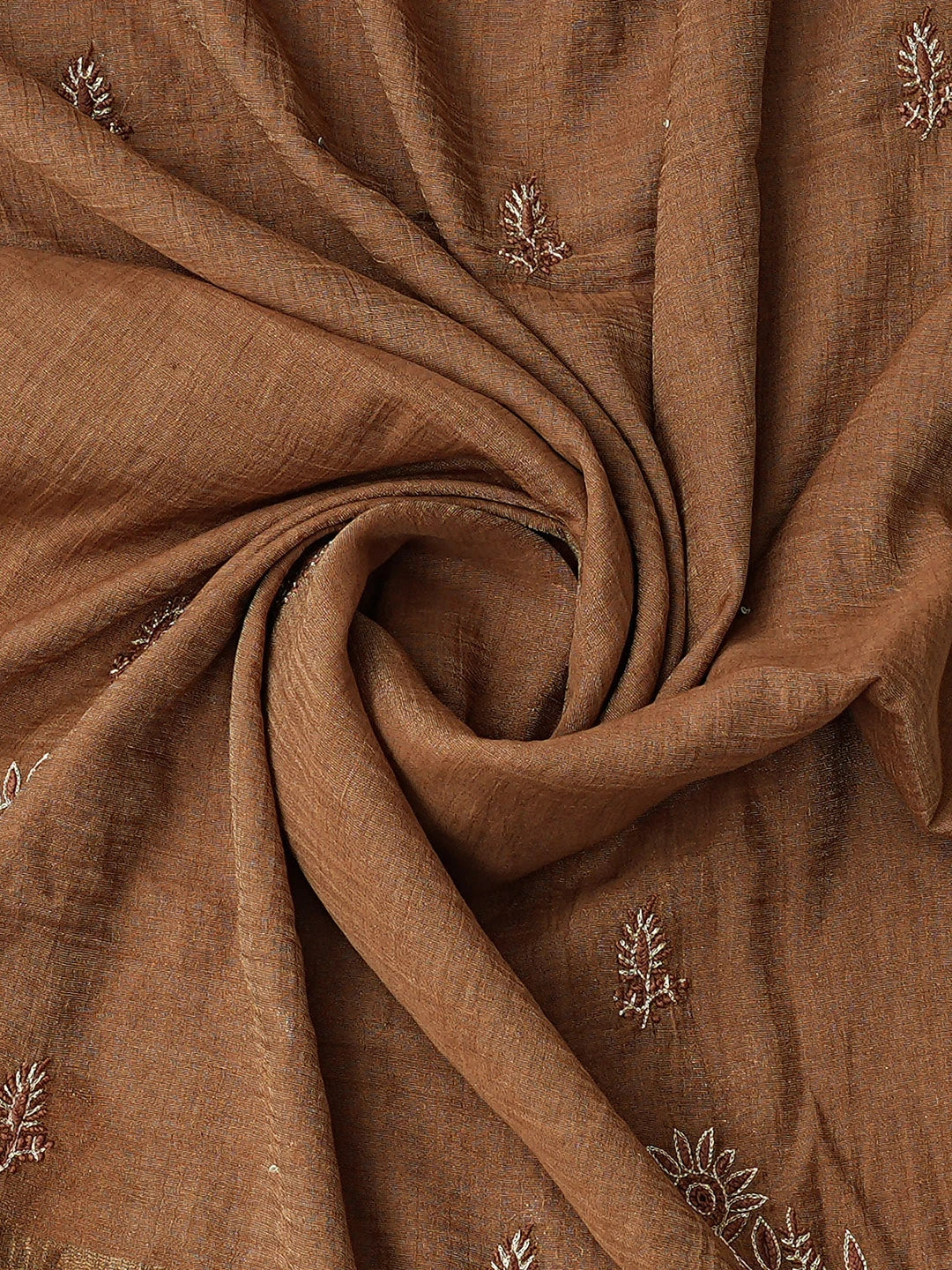 Ada Hand Embroidered Brown Tissue Lucknowi Chikankari Unstitched Kurta Dupatta Set With Cutdana Work 01A719999