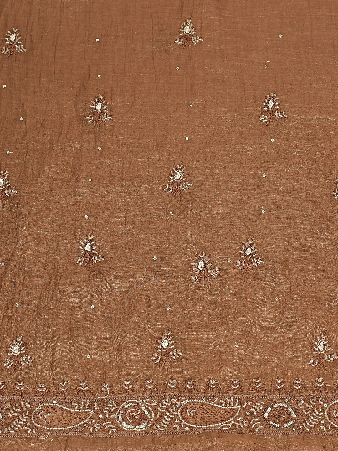 Ada Hand Embroidered Brown Tissue Lucknowi Chikankari Unstitched Kurta Dupatta Set With Cutdana Work 01A719999