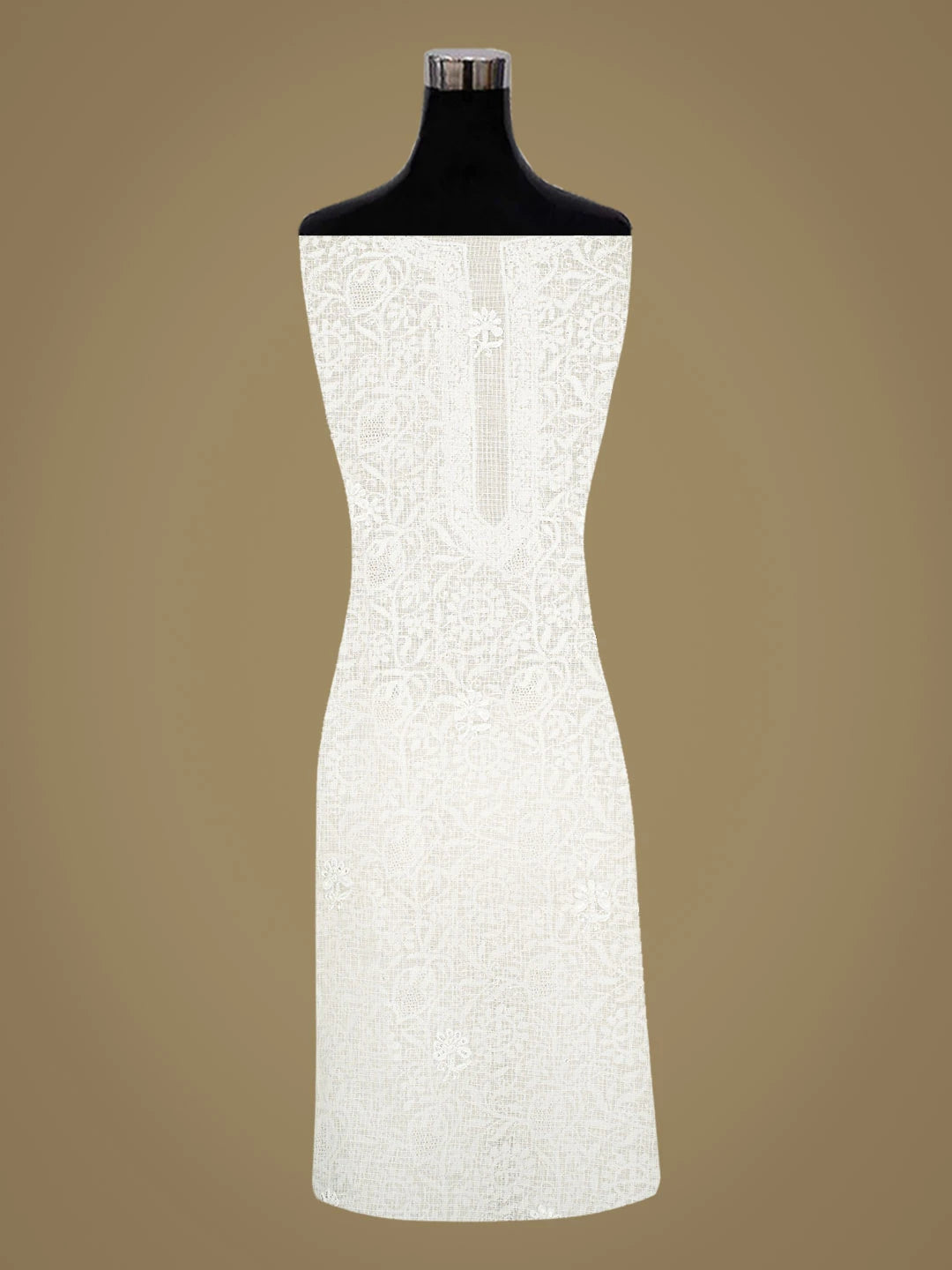 Ada Hand Embroidered White Kota Lucknowi Chikankari Unstitched Kurta Dupatta Set With Cutdana Work 01A565390