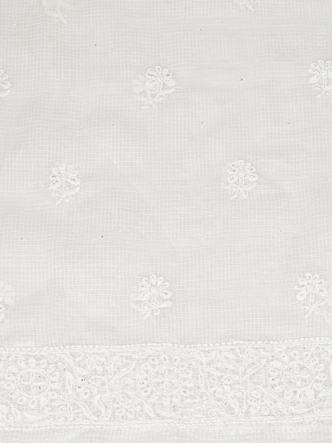 Ada Hand Embroidered White Kota Lucknowi Chikankari Unstitched Kurta Dupatta Set With Cutdana Work 01A565390