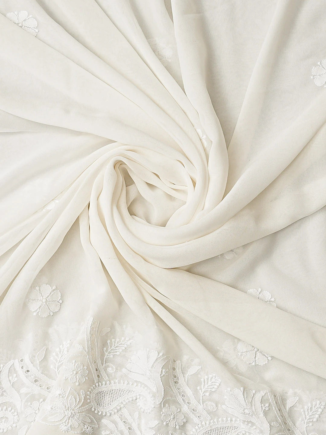 Ada Hand Embroidered White Pure Georgette Lucknowi Chikankari Unstitched Kurta Dupatta Set 01A676723