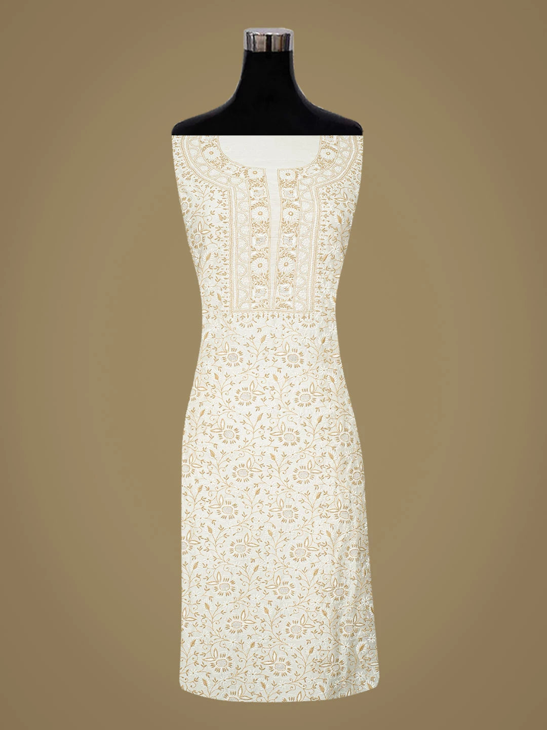 Ada Hand Embroidered White Chanderi Lucknowi Chikankari Unstitched Kurta Dupatta Set 01A689539