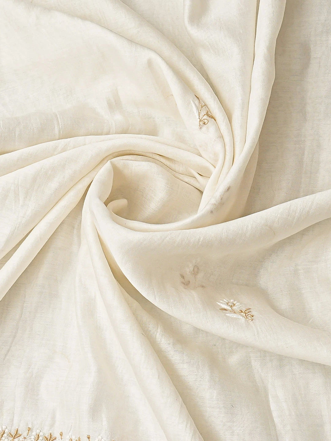 Ada Hand Embroidered White Chanderi Lucknowi Chikankari Unstitched Kurta Dupatta Set 01A689539