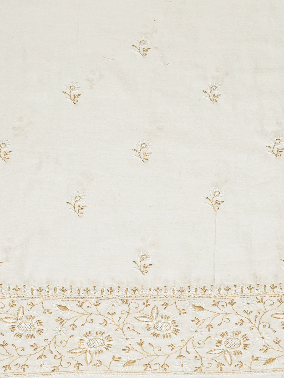 Ada Hand Embroidered White Chanderi Lucknowi Chikankari Unstitched Kurta Dupatta Set 01A689539