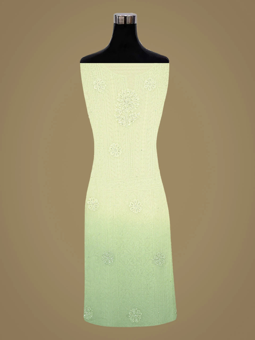 Ada Hand Embroidered Ombre Shade Of Green Viscose Georgette Lucknowi Chikankari Unstitched Kurta Dupatta Set With Cutdana Work 01A801924