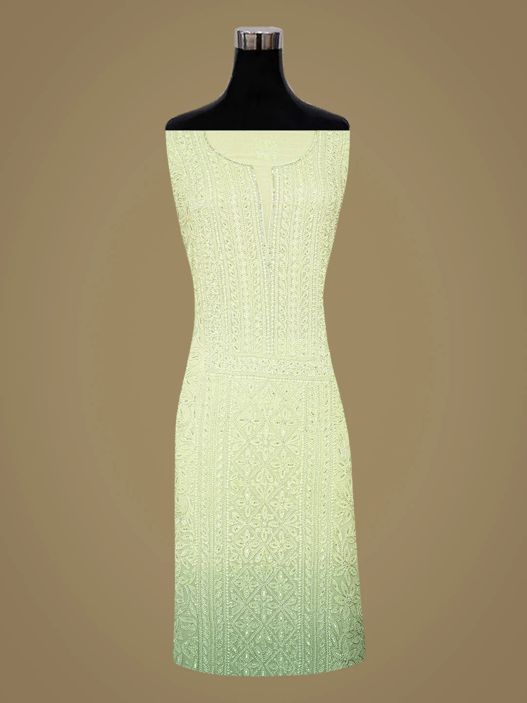 Ada Hand Embroidered Ombre Shade Of Green Viscose Georgette Lucknowi Chikankari Unstitched Kurta Dupatta Set With Cutdana Work 01A801924