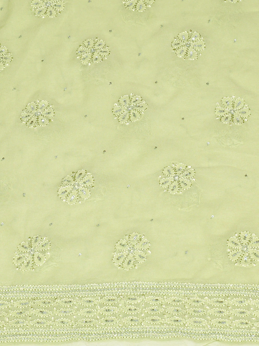 Ada Hand Embroidered Ombre Shade Of Green Viscose Georgette Lucknowi Chikankari Unstitched Kurta Dupatta Set With Cutdana Work 01A801924