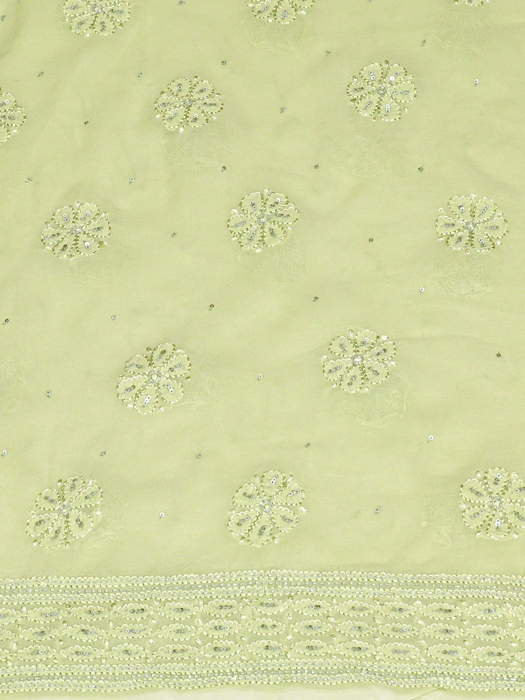 Ada Hand Embroidered Ombre Shade Of Green Viscose Georgette Lucknowi Chikankari Unstitched Kurta Dupatta Set With Cutdana Work 01A801924