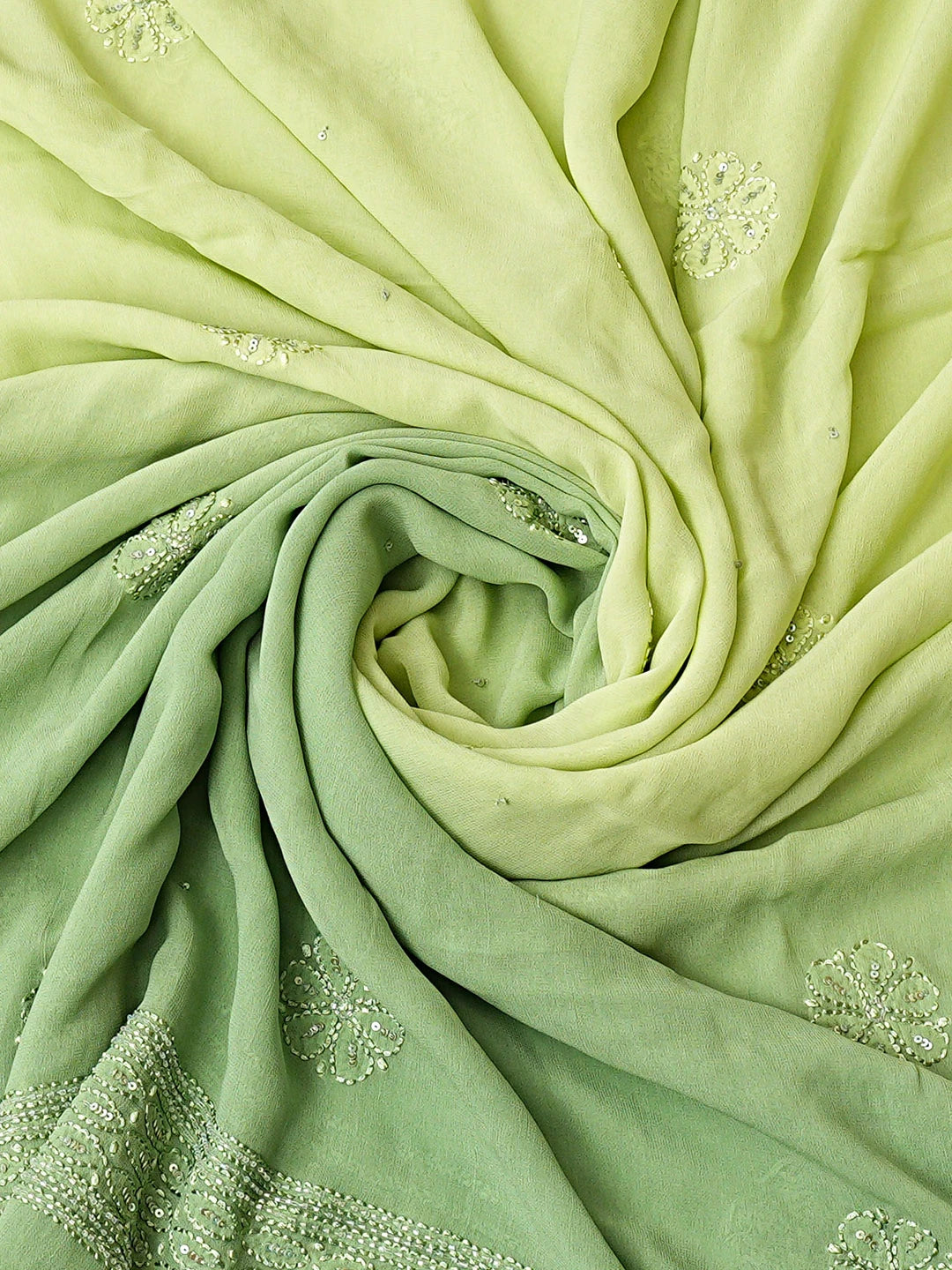 Ada Hand Embroidered Ombre Shade Of Green Viscose Georgette Lucknowi Chikankari Unstitched Kurta Dupatta Set With Cutdana Work 01A801924