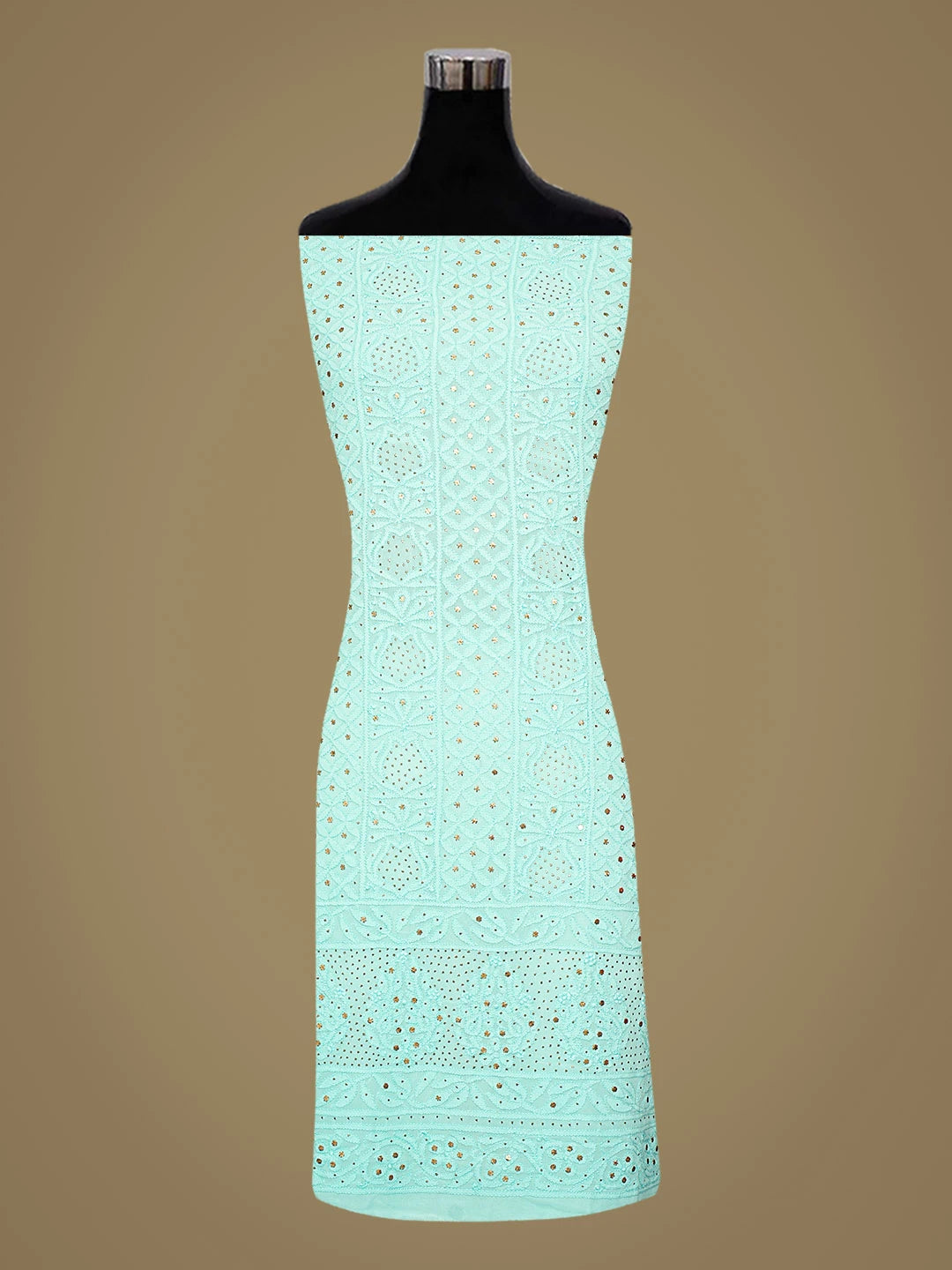 Ada Hand Embroidered Sky Blue Viscose Georgette Lucknowi Chikankari Unstitched Kurta Dupatta Set With Mukaish Work 01A809089