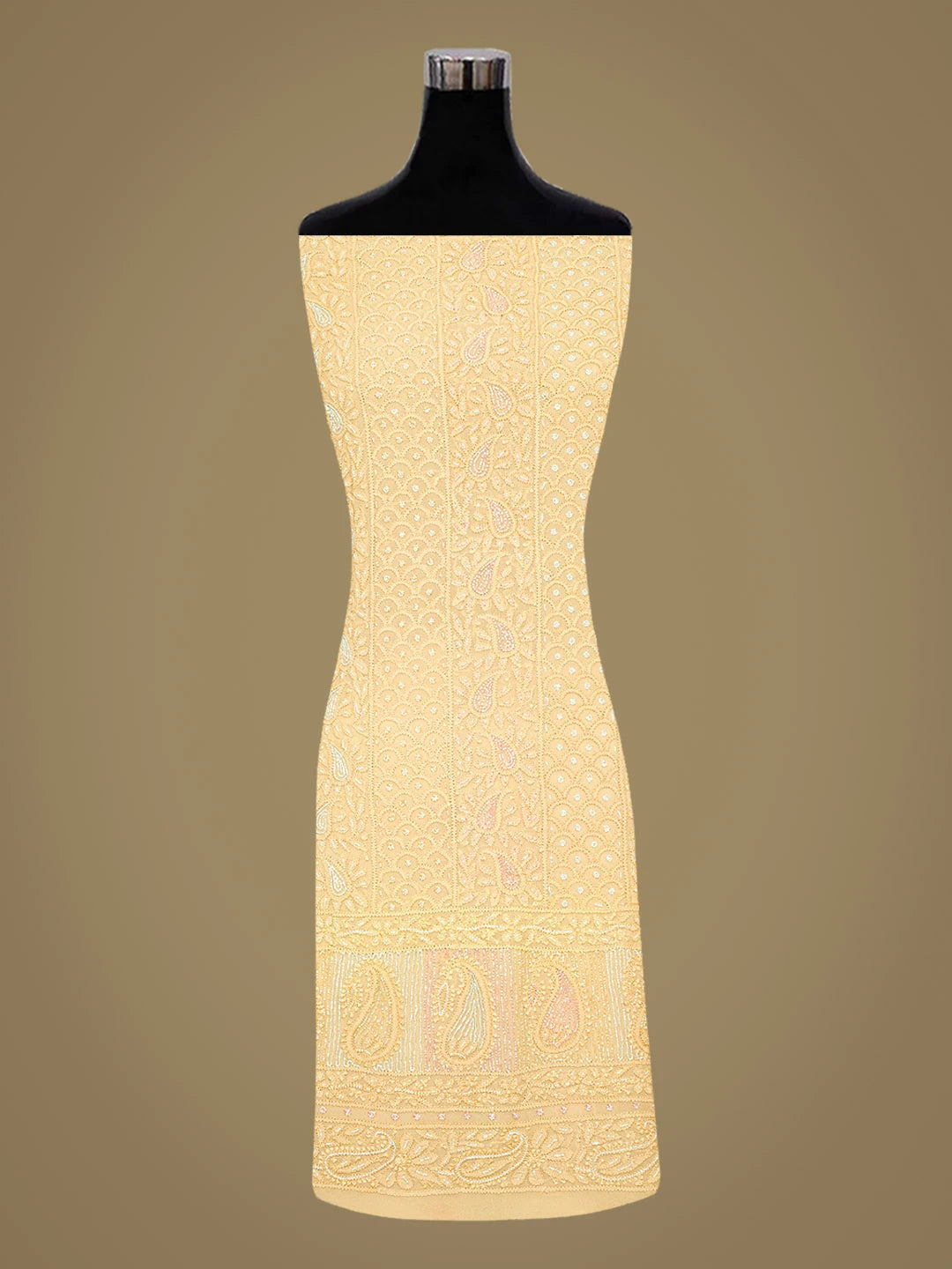 Ada Hand Embroidered Fawn Viscose Georgette Lucknowi Chikankari Unstitched Kurta Dupatta Set With Cutdana Work 01A782537