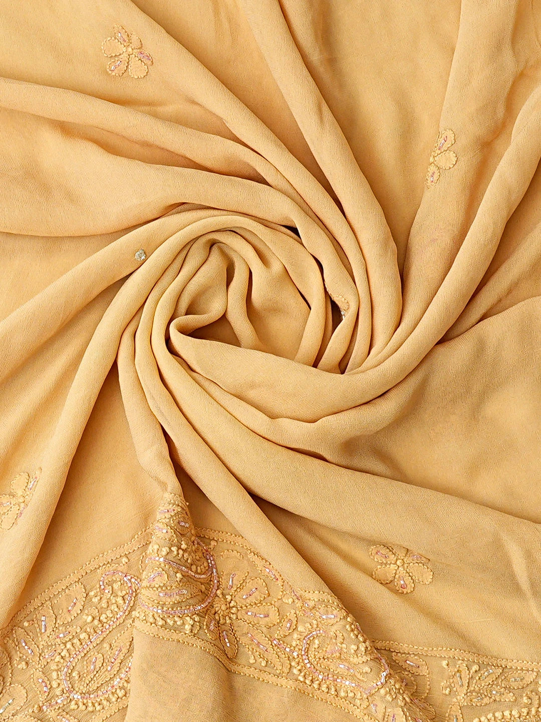 Ada Hand Embroidered Fawn Viscose Georgette Lucknowi Chikankari Unstitched Kurta Dupatta Set With Cutdana Work 01A782537