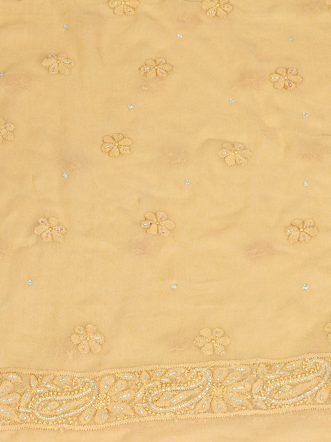 Ada Hand Embroidered Fawn Viscose Georgette Lucknowi Chikankari Unstitched Kurta Dupatta Set With Cutdana Work 01A782537