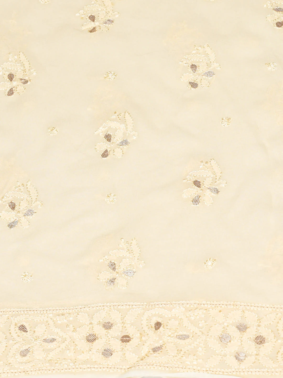 Ada Hand Embroidered Beige Viscose Georgette Lucknowi Chikankari Unstitched Kurta Dupatta Set With Gotapatti Work 01A724533