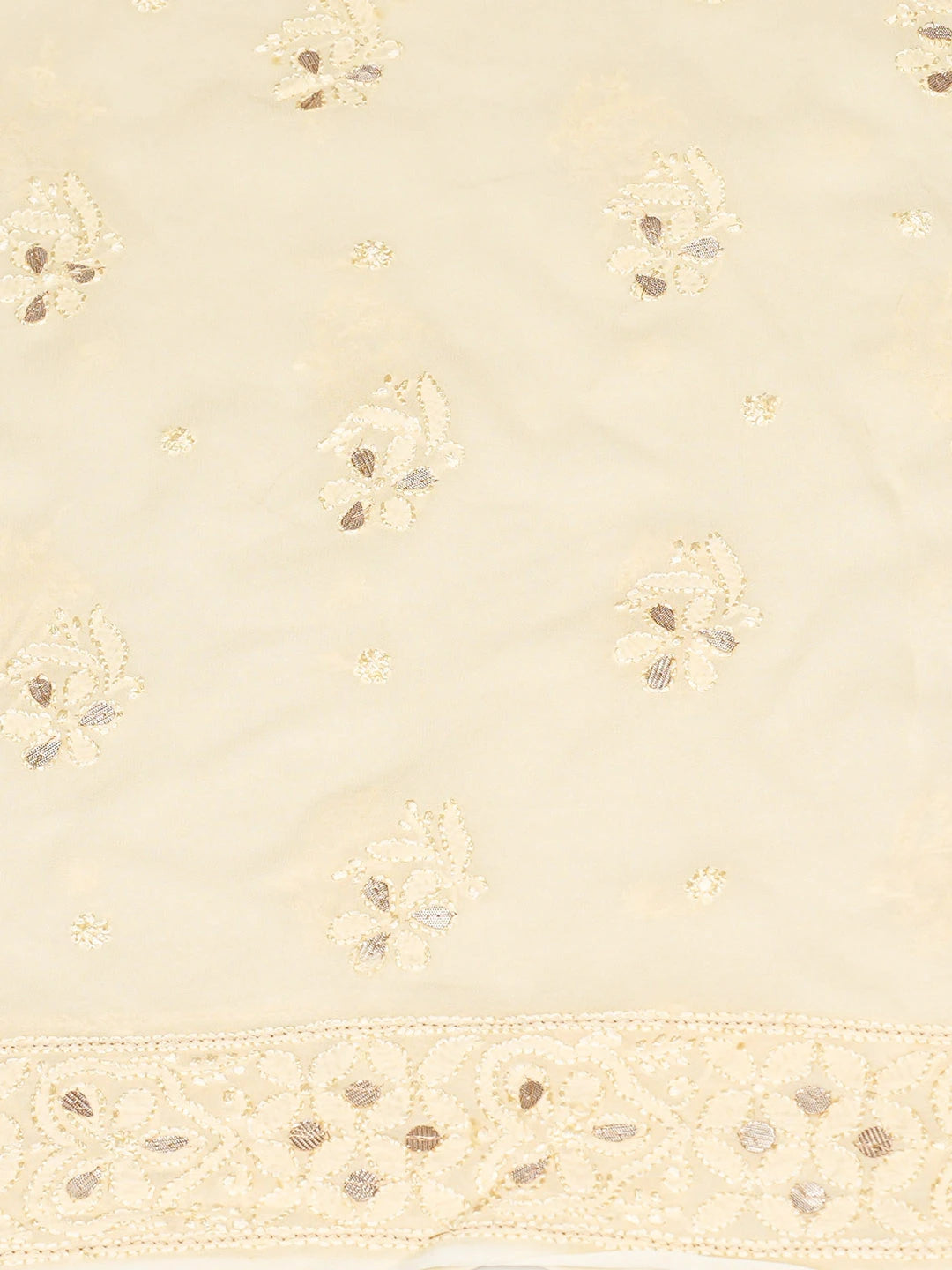 Ada Hand Embroidered Beige Viscose Georgette Lucknowi Chikankari Unstitched Kurta Dupatta Set With Gotapatti Work 01A724533