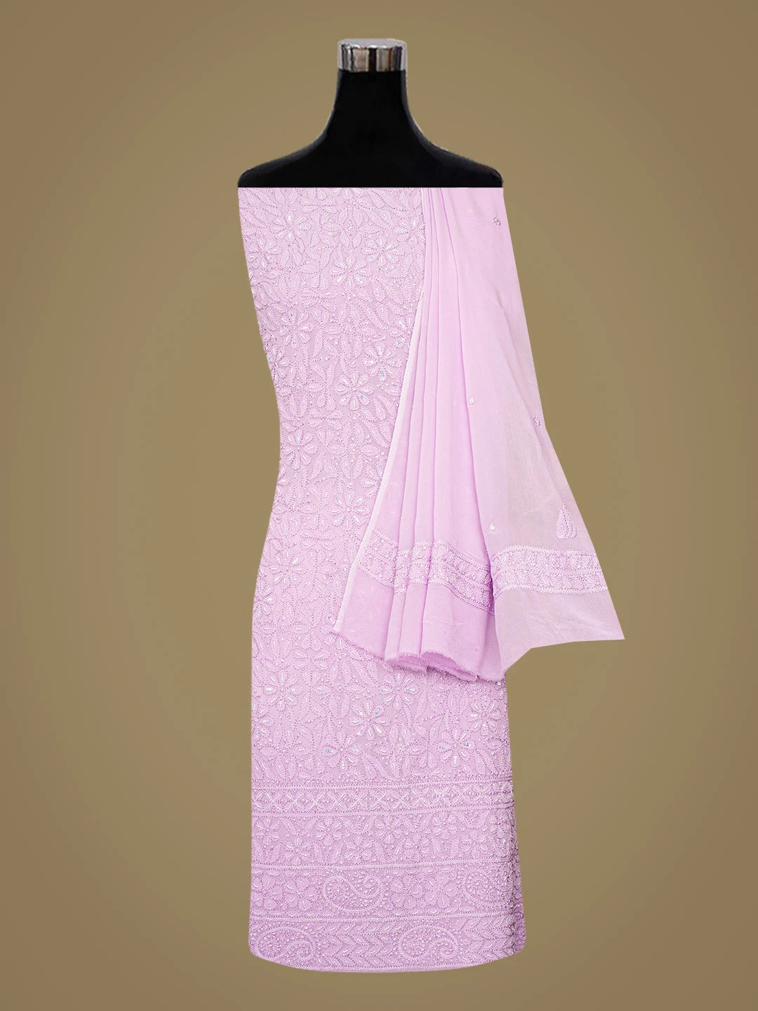 Ada Hand Embroidered Lavender Viscose Georgette Lucknowi Chikankari Unstitched Kurta Dupatta Set With Cutdana Work 01A802076