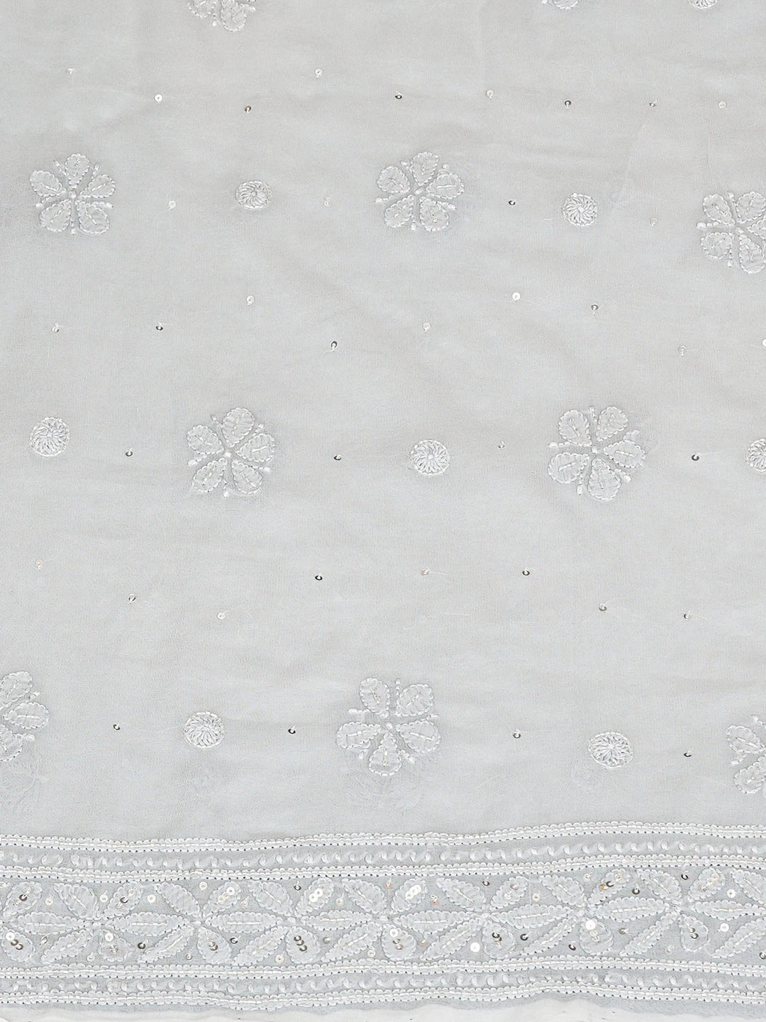 Ada Hand Embroidered Grey Viscose Georgette Lucknowi Chikankari Unstitched Kurta Dupatta Set With Cutdana Work 01A801850