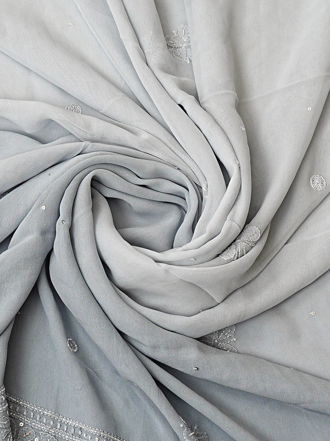 Ada Hand Embroidered Grey Viscose Georgette Lucknowi Chikankari Unstitched Kurta Dupatta Set With Cutdana Work 01A801850