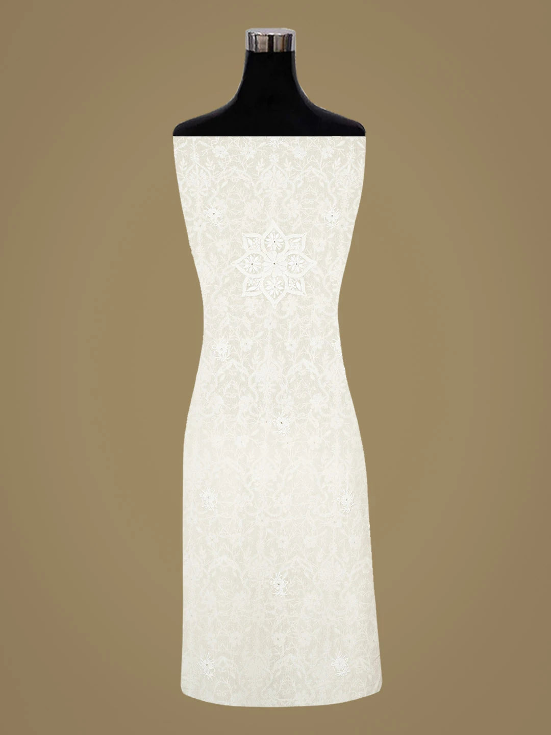 Ada Hand Embroidered White Pure Georgette Lucknowi Chikankari Unstitched Kurta Dupatta Set 01A359289