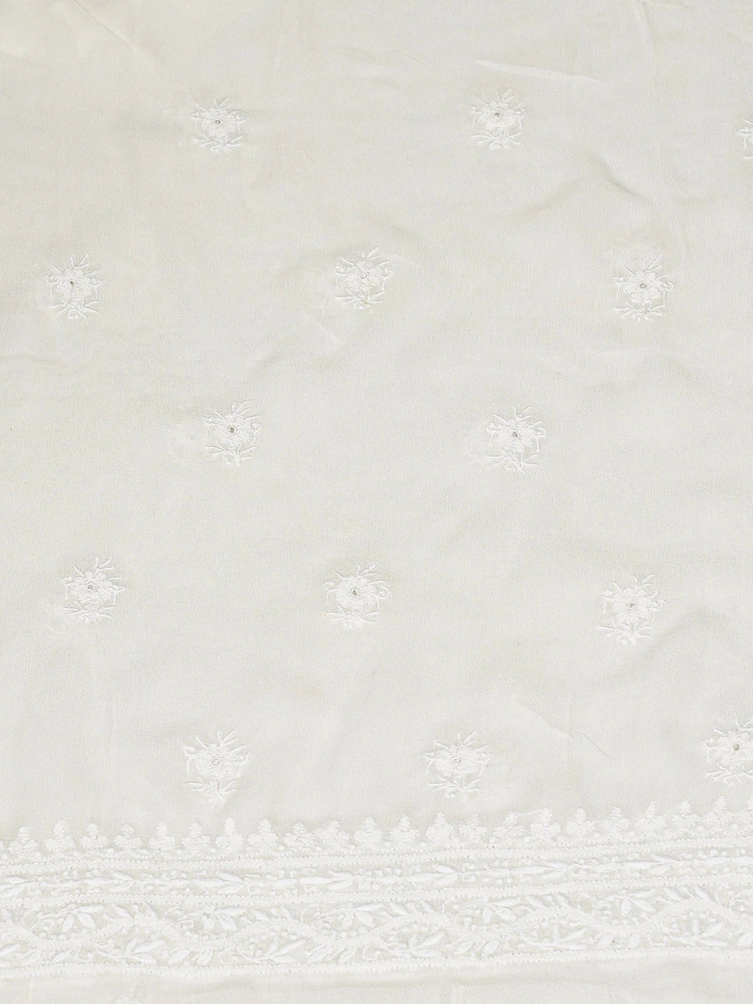 Ada Hand Embroidered White Pure Georgette Lucknowi Chikankari Unstitched Kurta Dupatta Set 01A359289