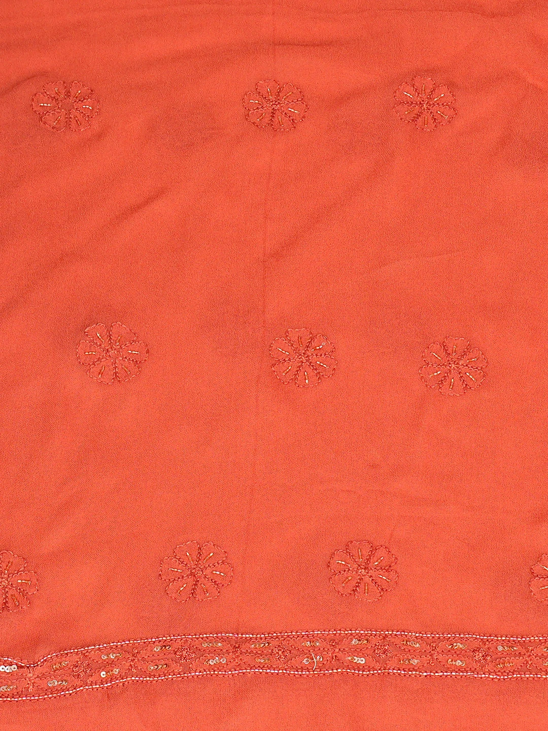 Ada Hand Embroidered Coral Peach Viscose Georgette Lucknowi Chikankari Unstitched Kurta Dupatta Set With Cutdana Work 01A795837