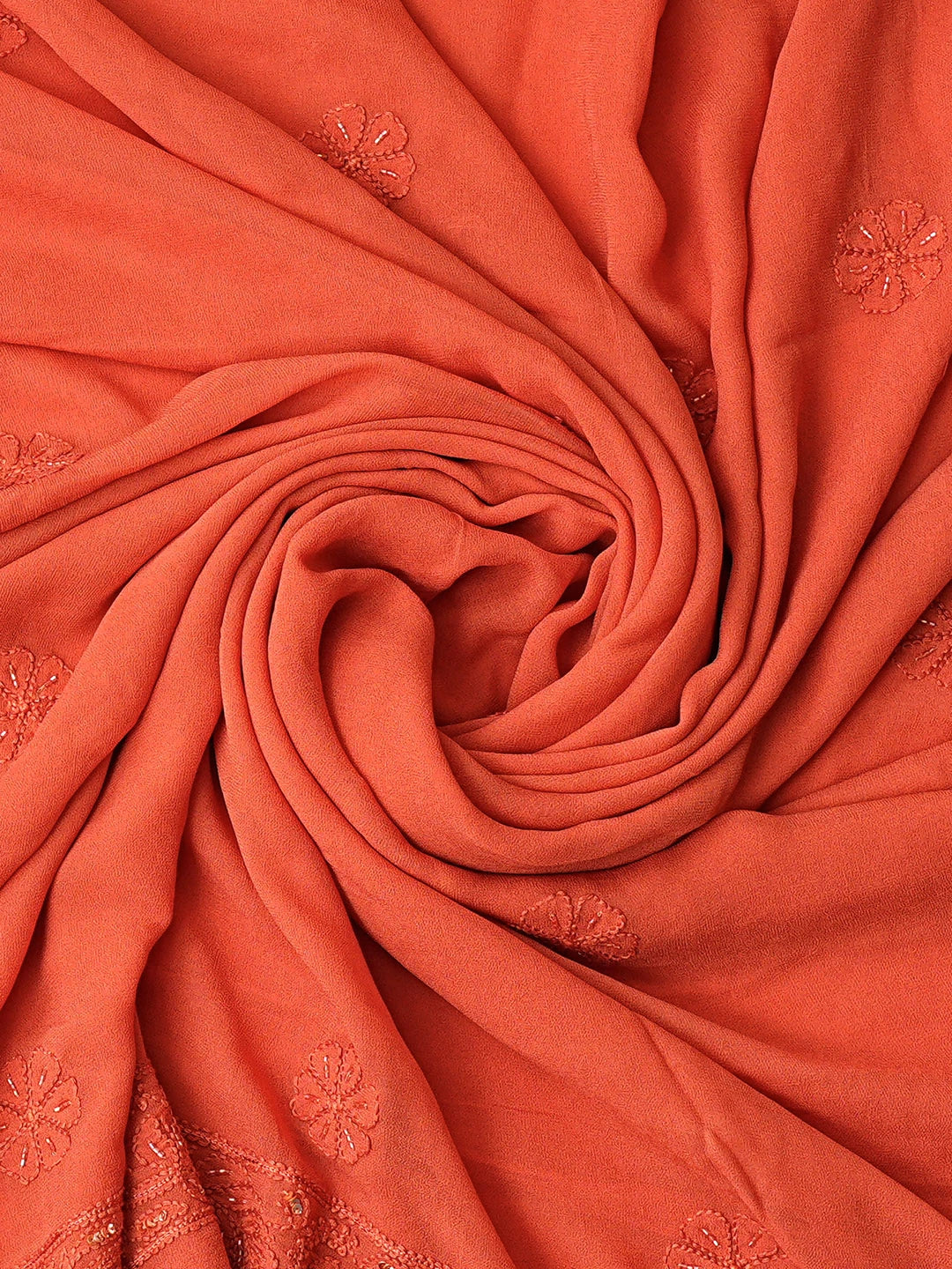 Ada Hand Embroidered Coral Peach Viscose Georgette Lucknowi Chikankari Unstitched Kurta Dupatta Set With Cutdana Work 01A795837