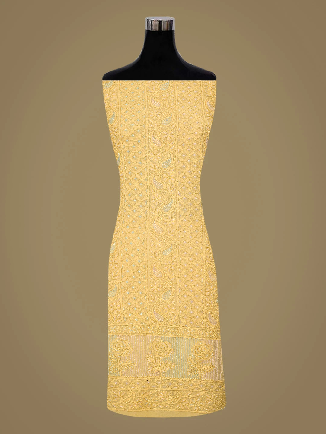 Ada Hand Embroidered Fawn Viscose Georgette Lucknowi Chikankari Unstitched Kurta Dupatta Set With Cutdana Work 01A764517