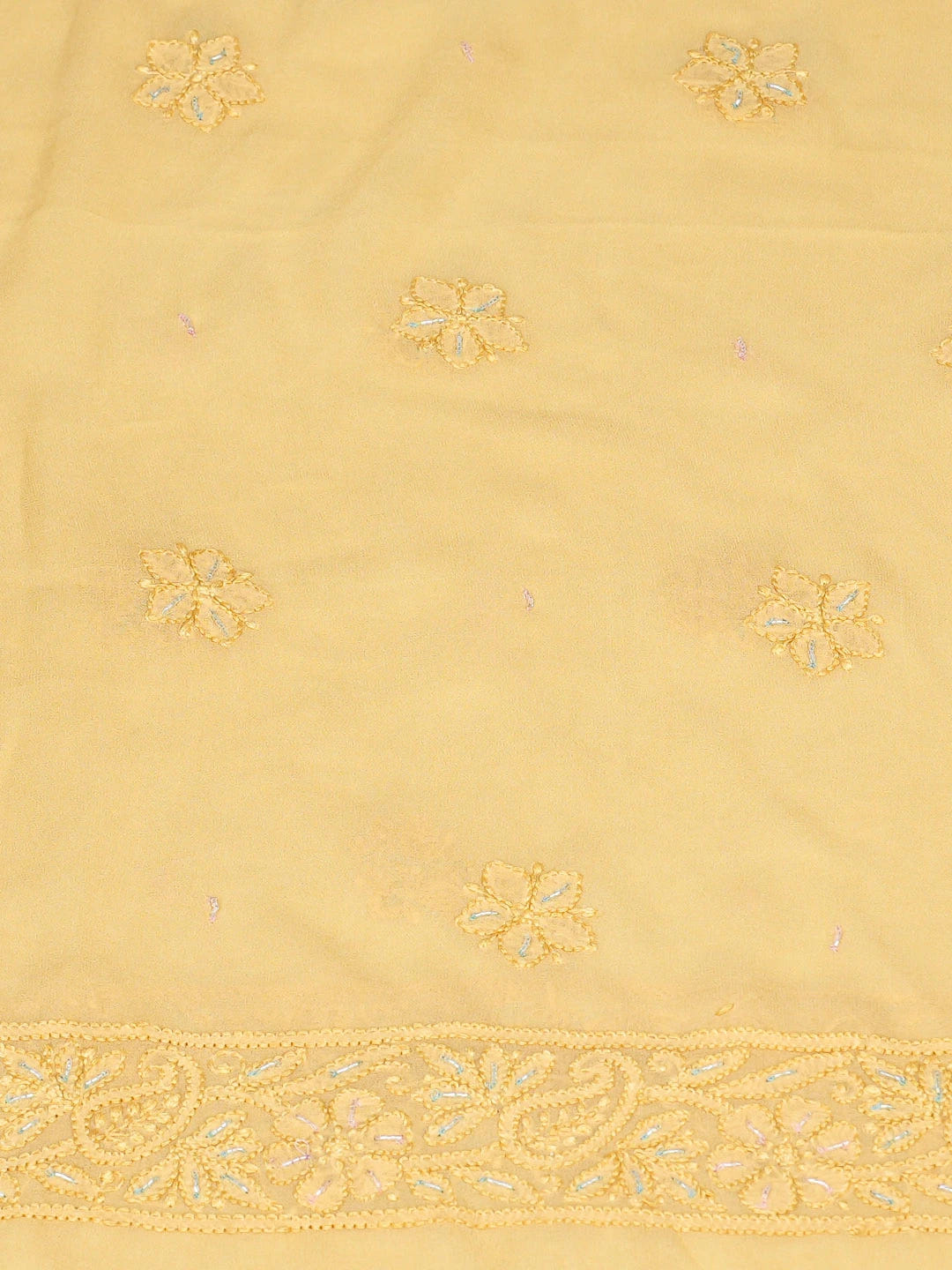 Ada Hand Embroidered Fawn Viscose Georgette Lucknowi Chikankari Unstitched Kurta Dupatta Set With Cutdana Work 01A764517