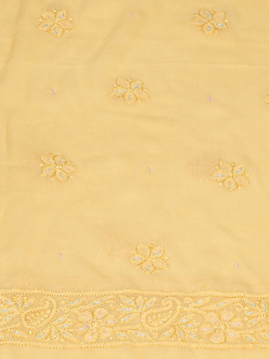 Ada Hand Embroidered Fawn Viscose Georgette Lucknowi Chikankari Unstitched Kurta Dupatta Set With Cutdana Work 01A764517