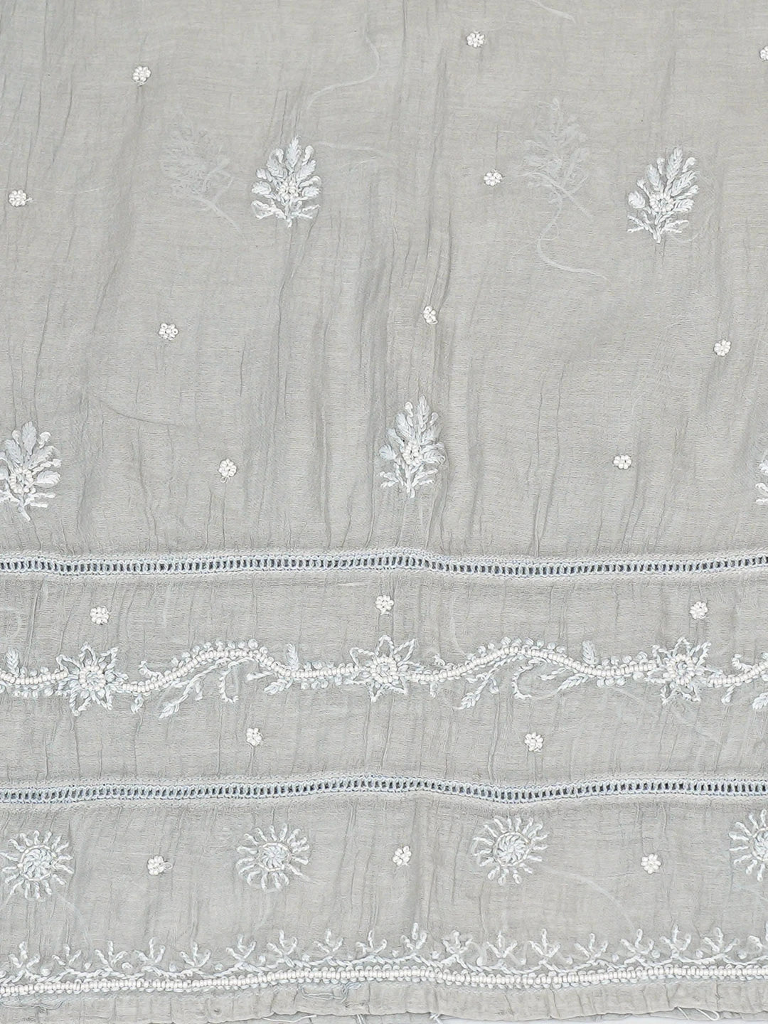 Ada Hand Embroidered Grey Chanderi Lucknowi Chikankari Semi-Stitched Kurta Dupatta Set With Pearl Work 01A777485