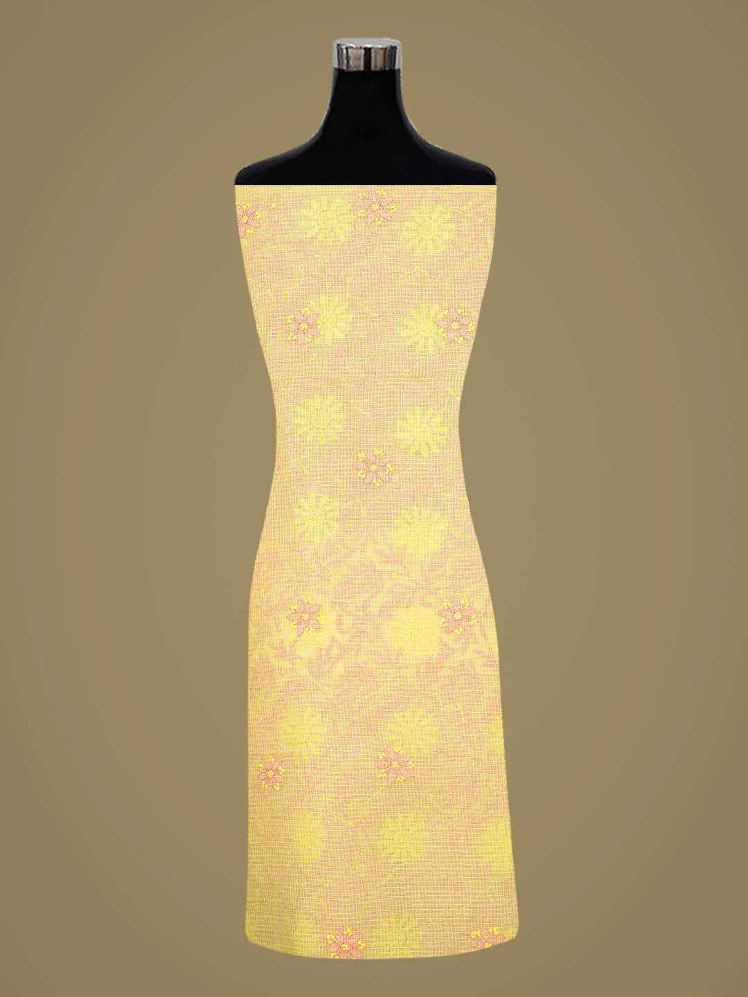 Ada Hand Embroidered Yellow Kota Lucknowi Chikankari Unstitched Kurta Dupatta Set 01A831700