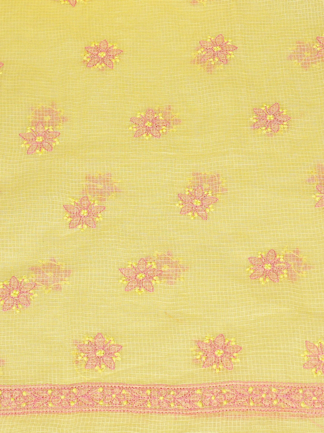 Ada Hand Embroidered Yellow Kota Lucknowi Chikankari Unstitched Kurta Dupatta Set 01A831700
