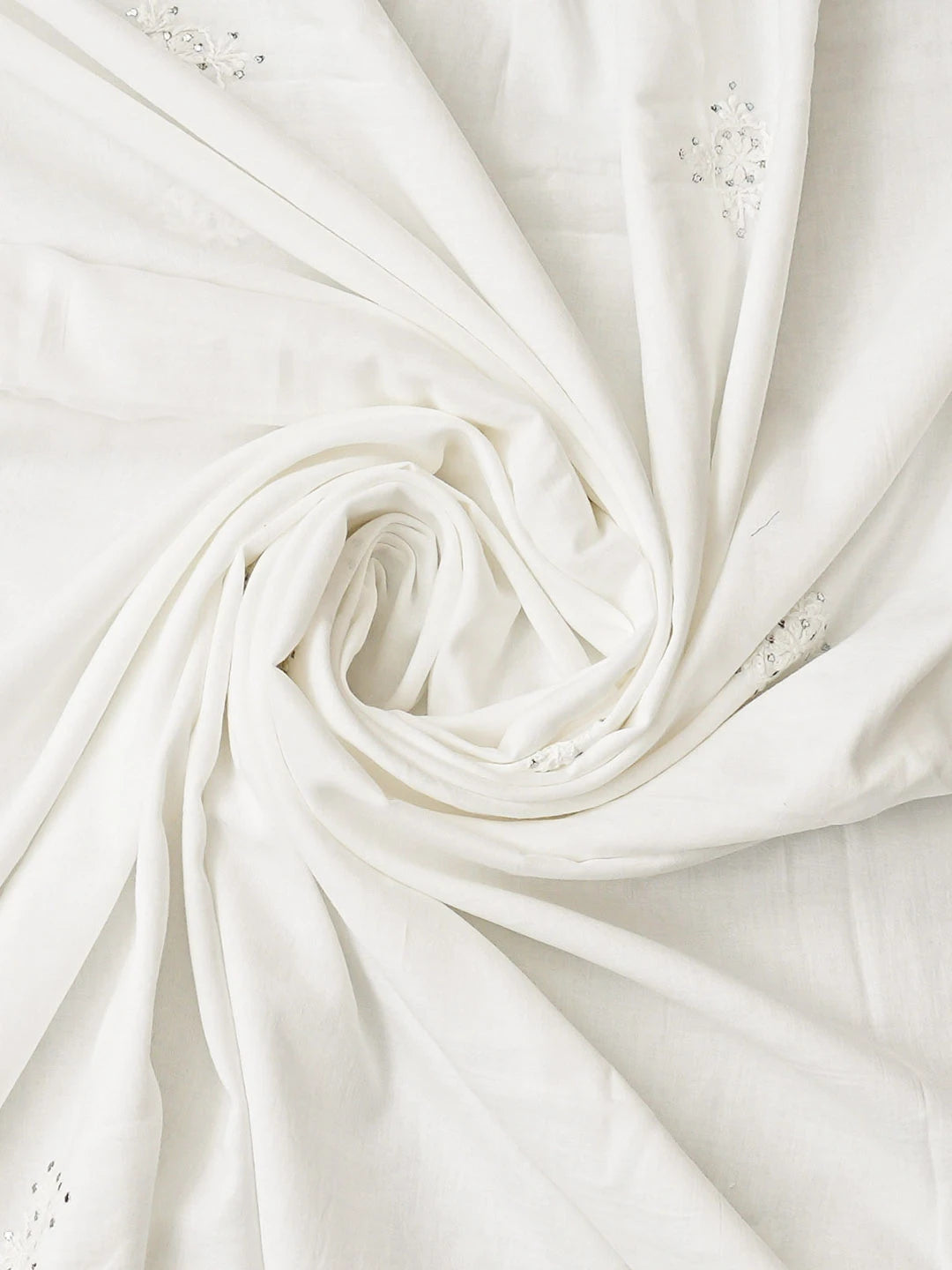 Ada Hand Embroidered White Cotton Lucknowi Chikankari Unstitched Kurta Dupatta Set With Mukaish Work 01A800641