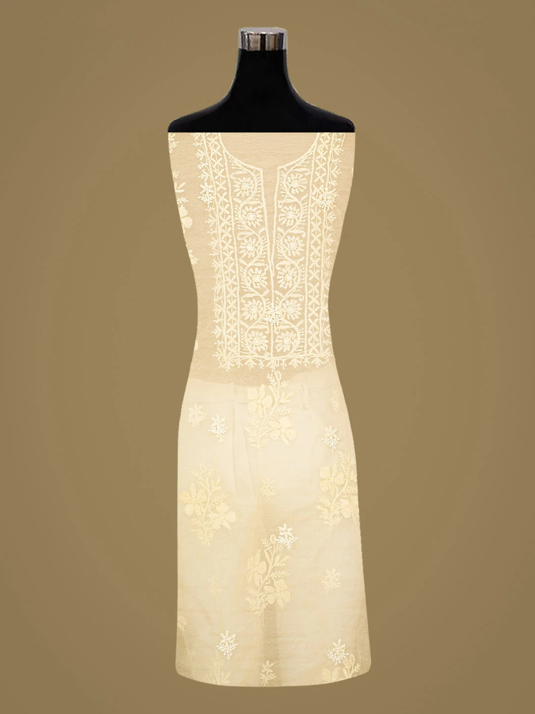 Ada Hand Embroidered Beige Organza Lucknowi Chikankari Unstitched Kurta Dupatta Set 01A707869