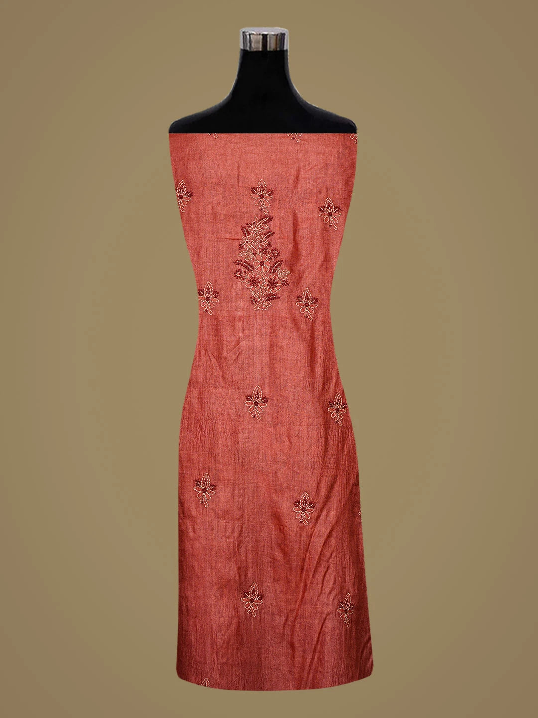Ada Hand Embroidered Rust Silk Lucknowi Chikankari Unstitched Suit Piece 01A832496