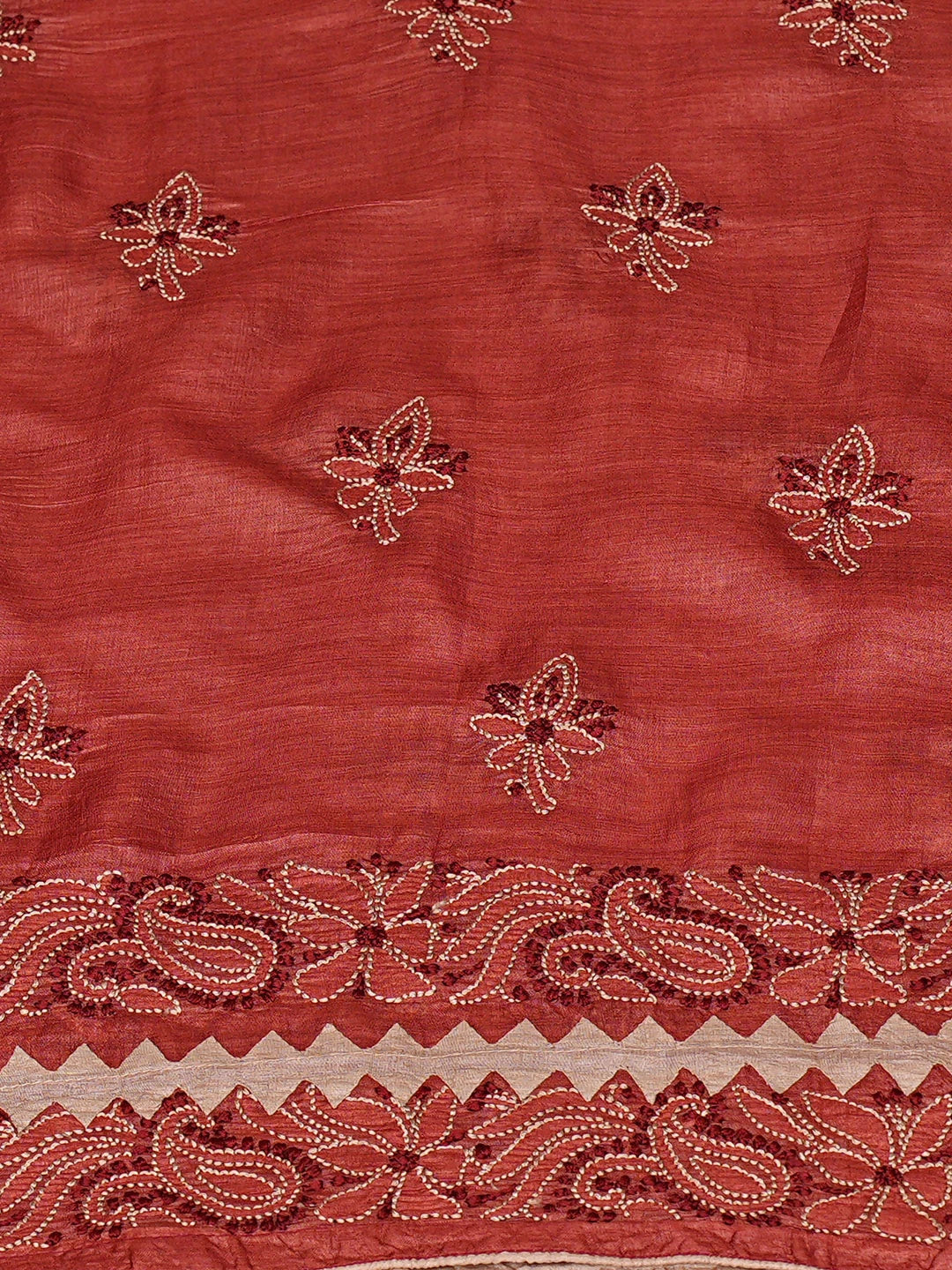 Ada Hand Embroidered Rust Silk Lucknowi Chikankari Unstitched Suit Piece 01A832496