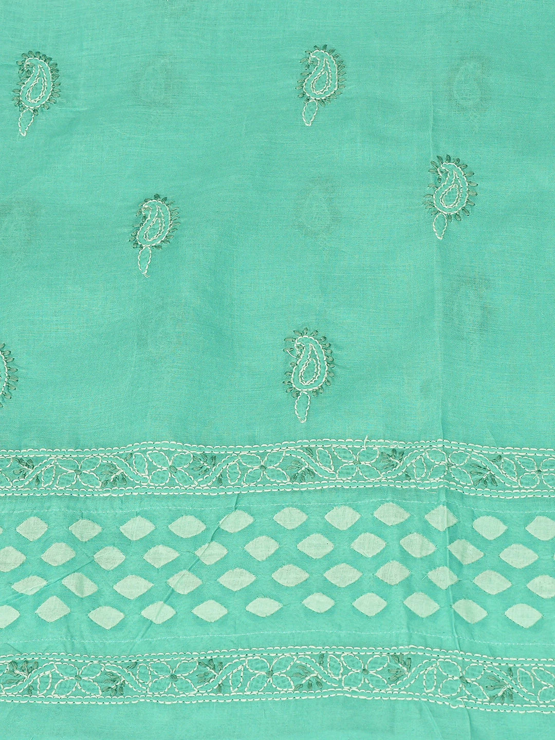 Ada Hand Embroidered Sea Green Cotton  Lucknowi Chikankari Unstitched Suit Piece 01A742013