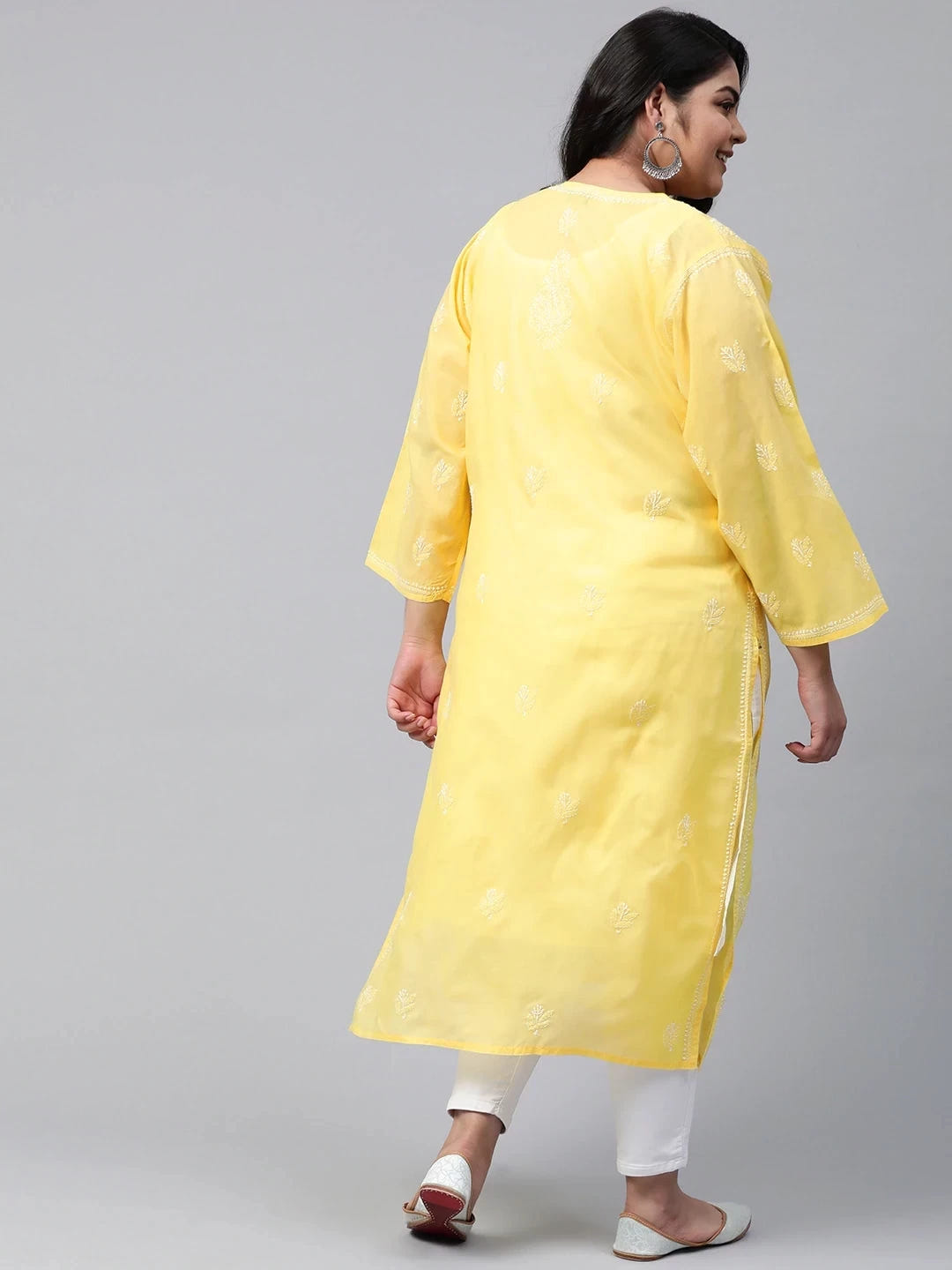 Ada Hand Embroidered Yellow Cotton Lucknowi Chikankari Straight Kurta A208470
