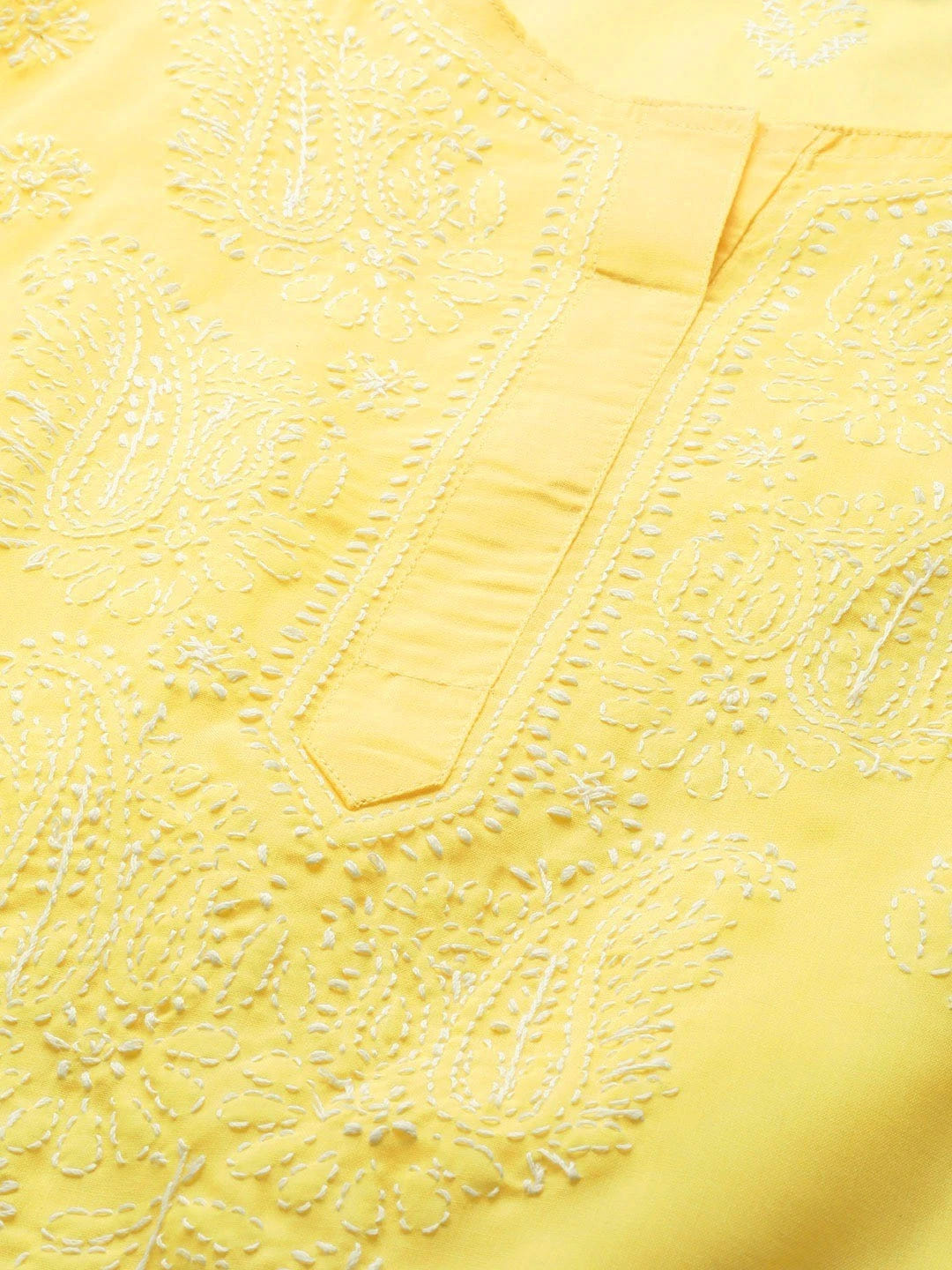 Ada Hand Embroidered Yellow Cotton Lucknowi Chikankari Straight Kurta A208470