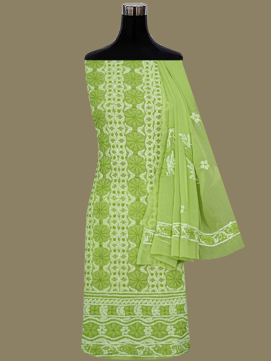Ada Hand Embroidered Lime Green Georgette Lucknowi Chikankari Unstitched Suit Piece 01A169584