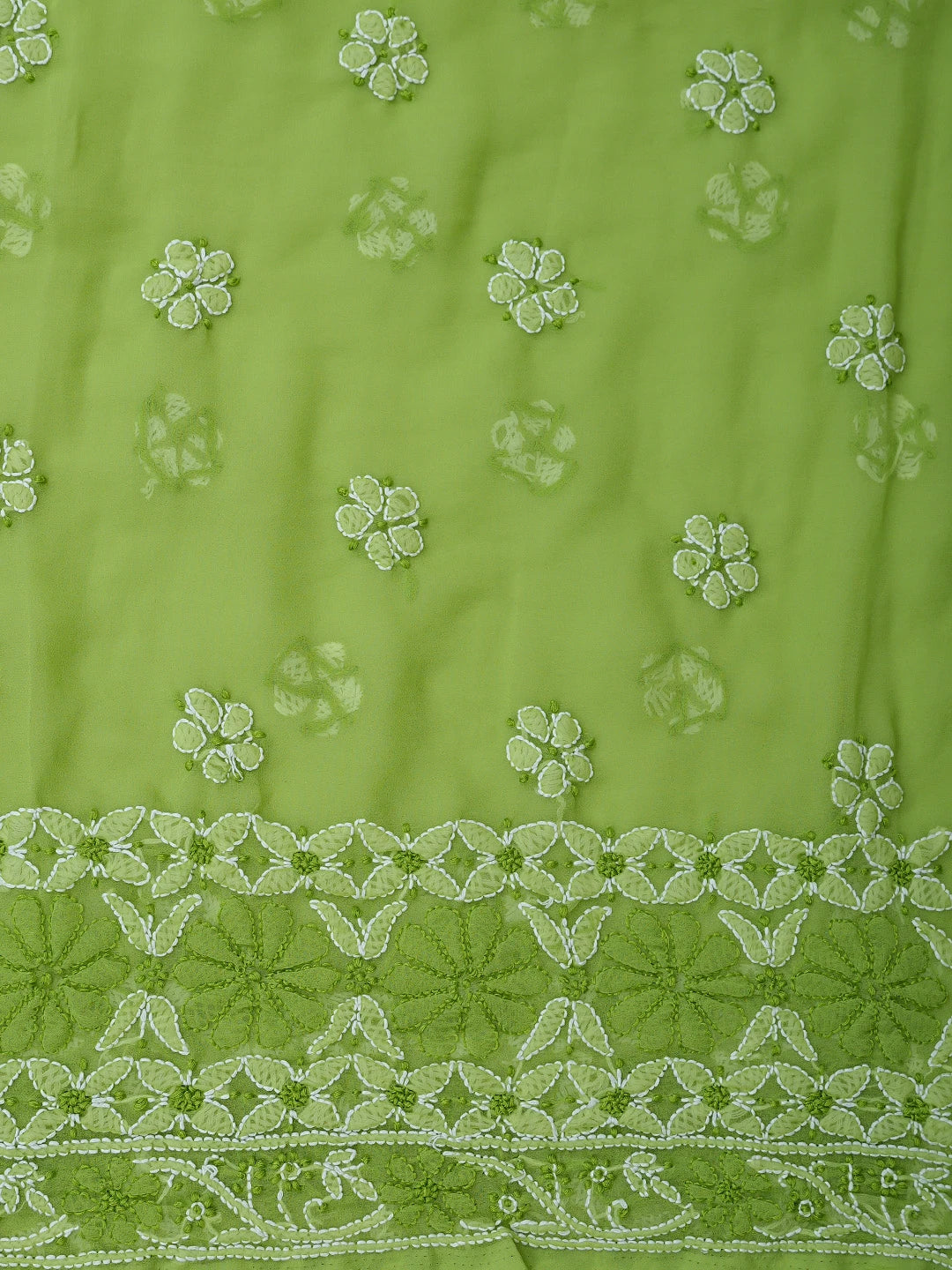 Ada Hand Embroidered Lime Green Georgette Lucknowi Chikankari Unstitched Suit Piece 01A169584