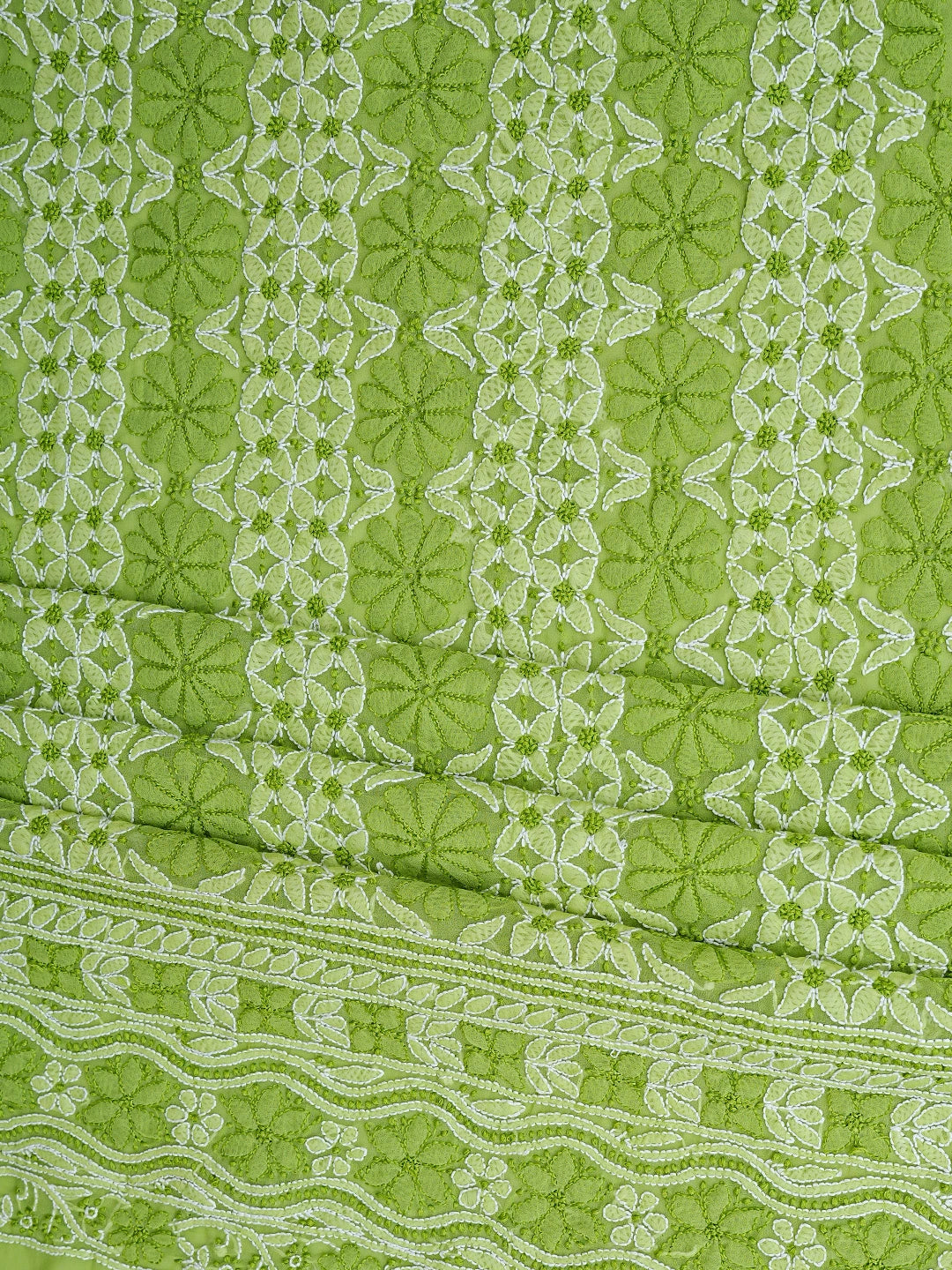 Ada Hand Embroidered Lime Green Georgette Lucknowi Chikankari Unstitched Suit Piece 01A169584