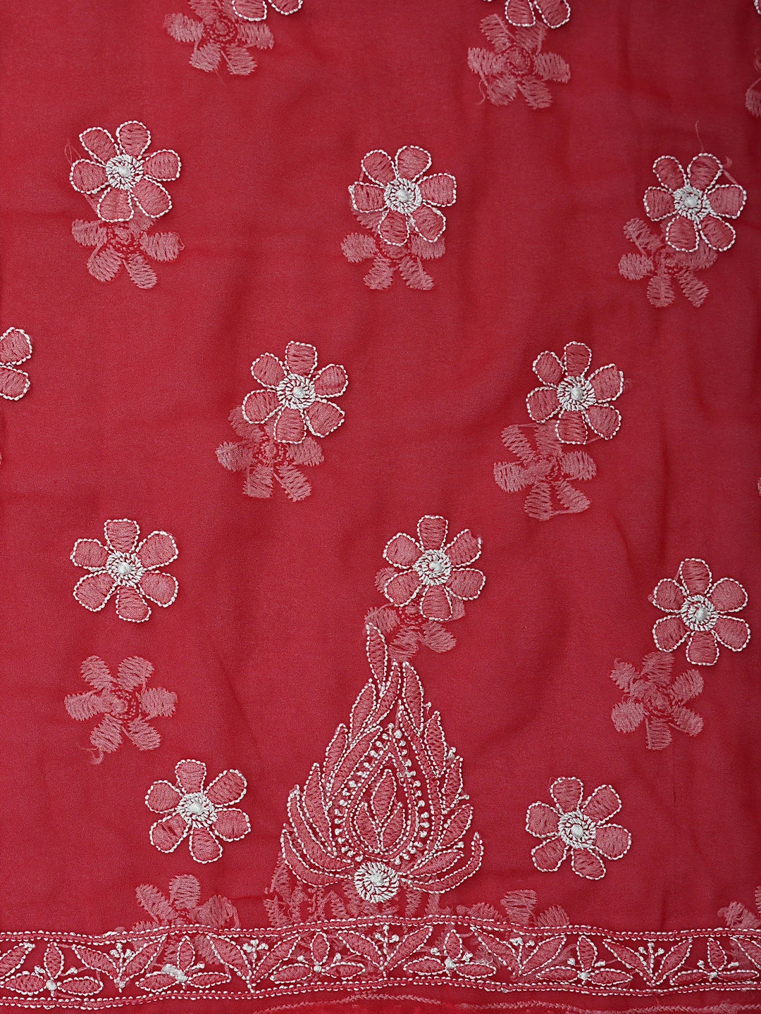 Ada Hand Embroidered Red Georgette Lucknowi Chikankari Unstitched Suit Piece 01A354628