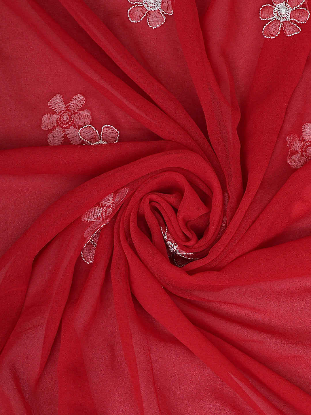 Ada Hand Embroidered Red Georgette Lucknowi Chikankari Unstitched Suit Piece 01A354628